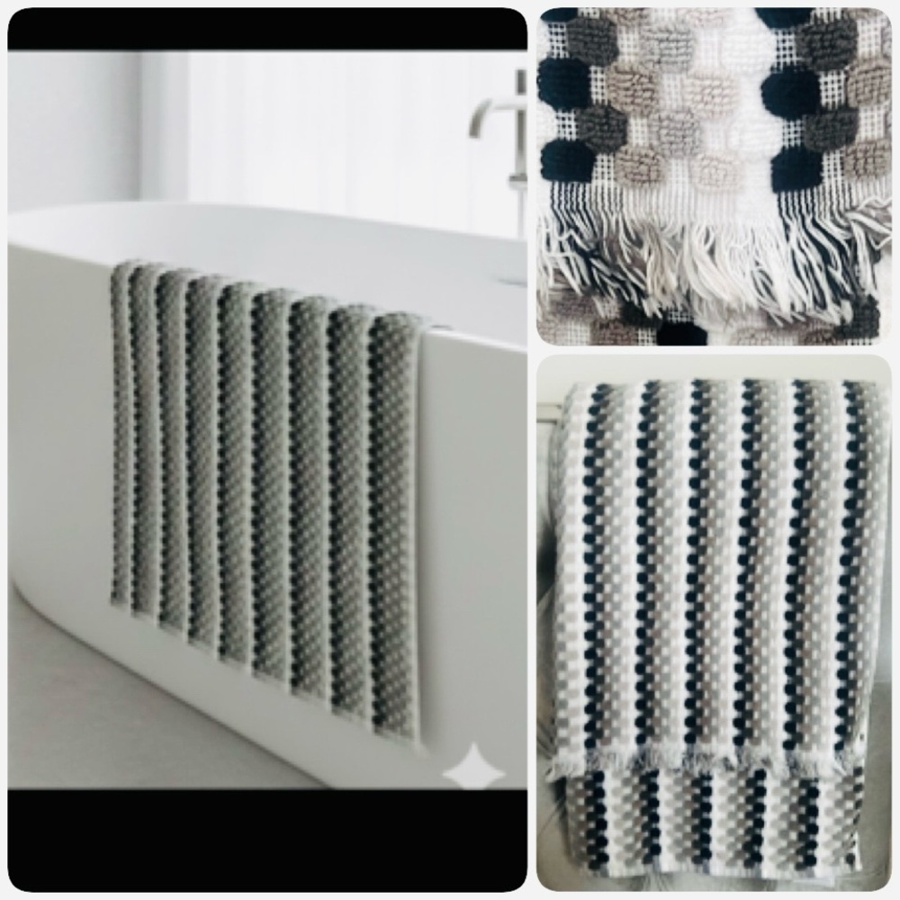 Deborah Connolly Home Set White Charcoal Bath Towels with Fringe